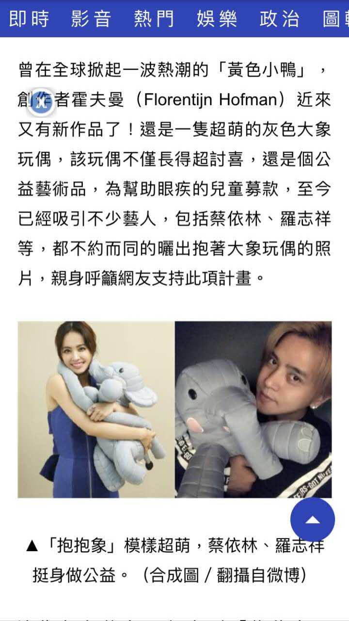 阿信、蔡依林、林俊杰等明星懷抱灰色小象：為眼疾兒童募捐